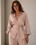 Dalia dress in linen with visible back button