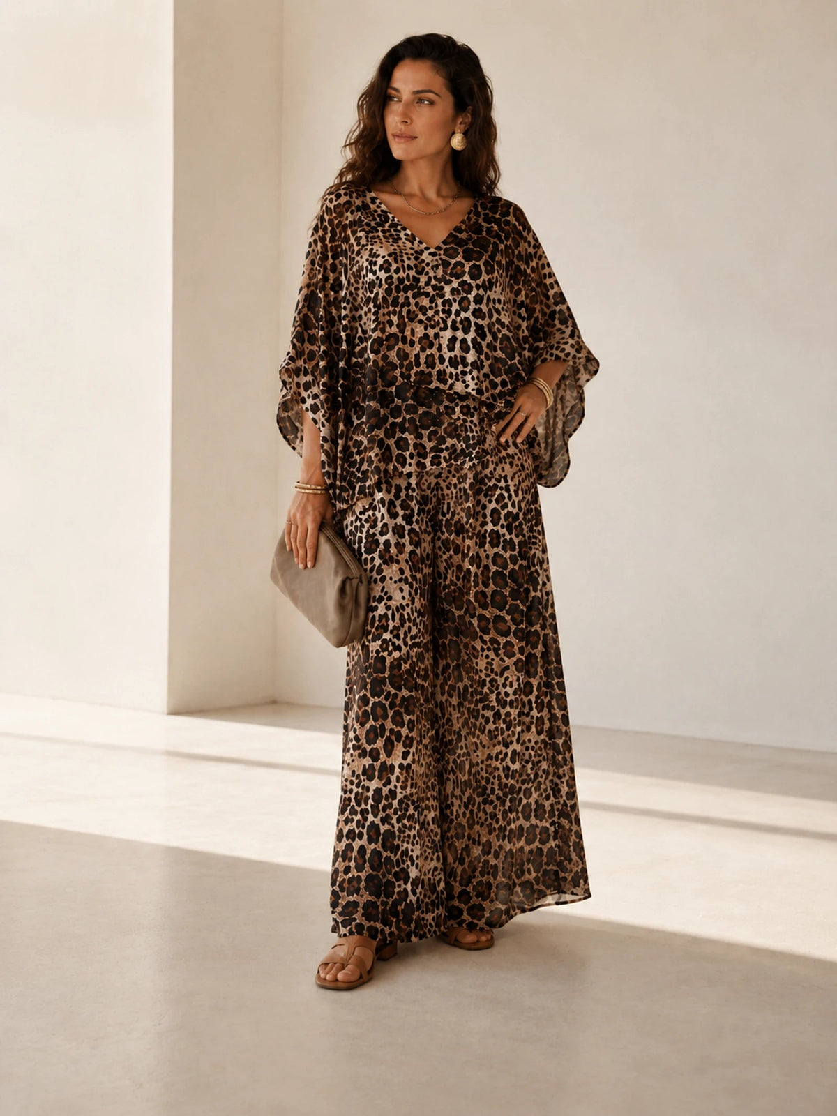 Sienna dress in sand and brown print