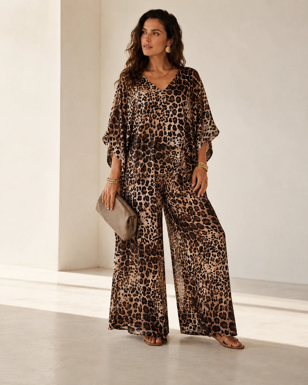 Sienna dress in sand and brown print