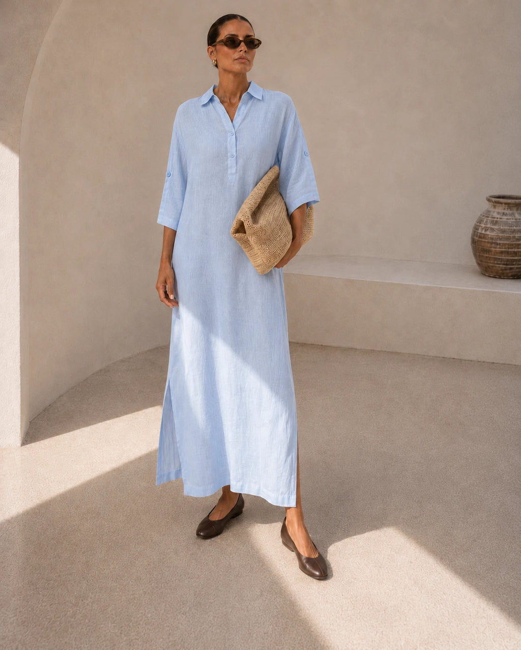 Azur tunic in sky blue linen