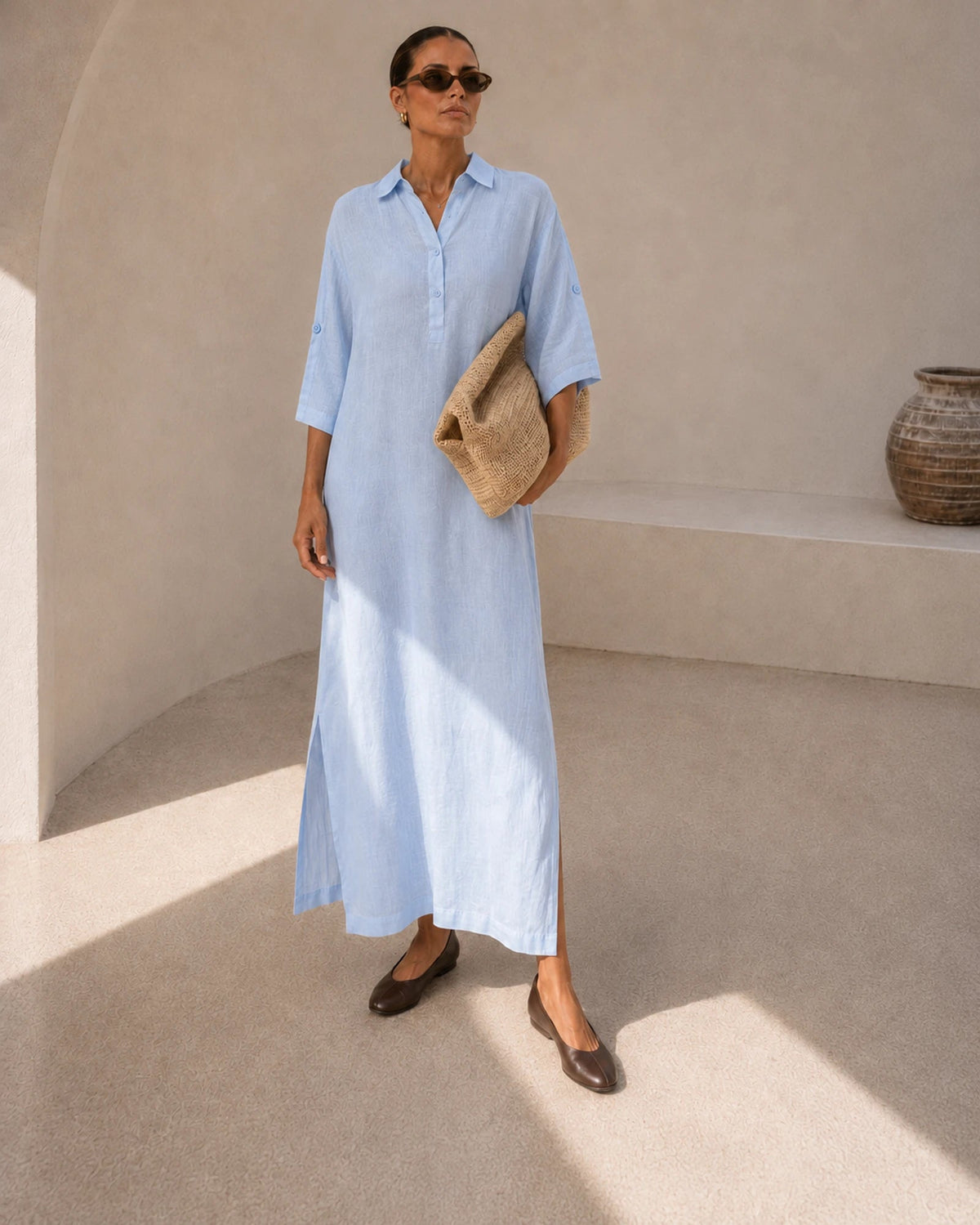 Azur tunic in sky blue linen