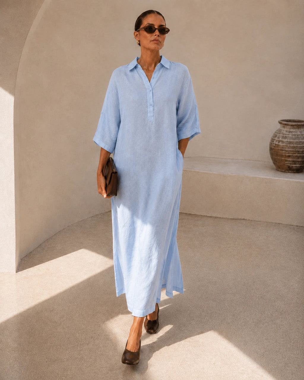 Azur tunic in sky blue linen