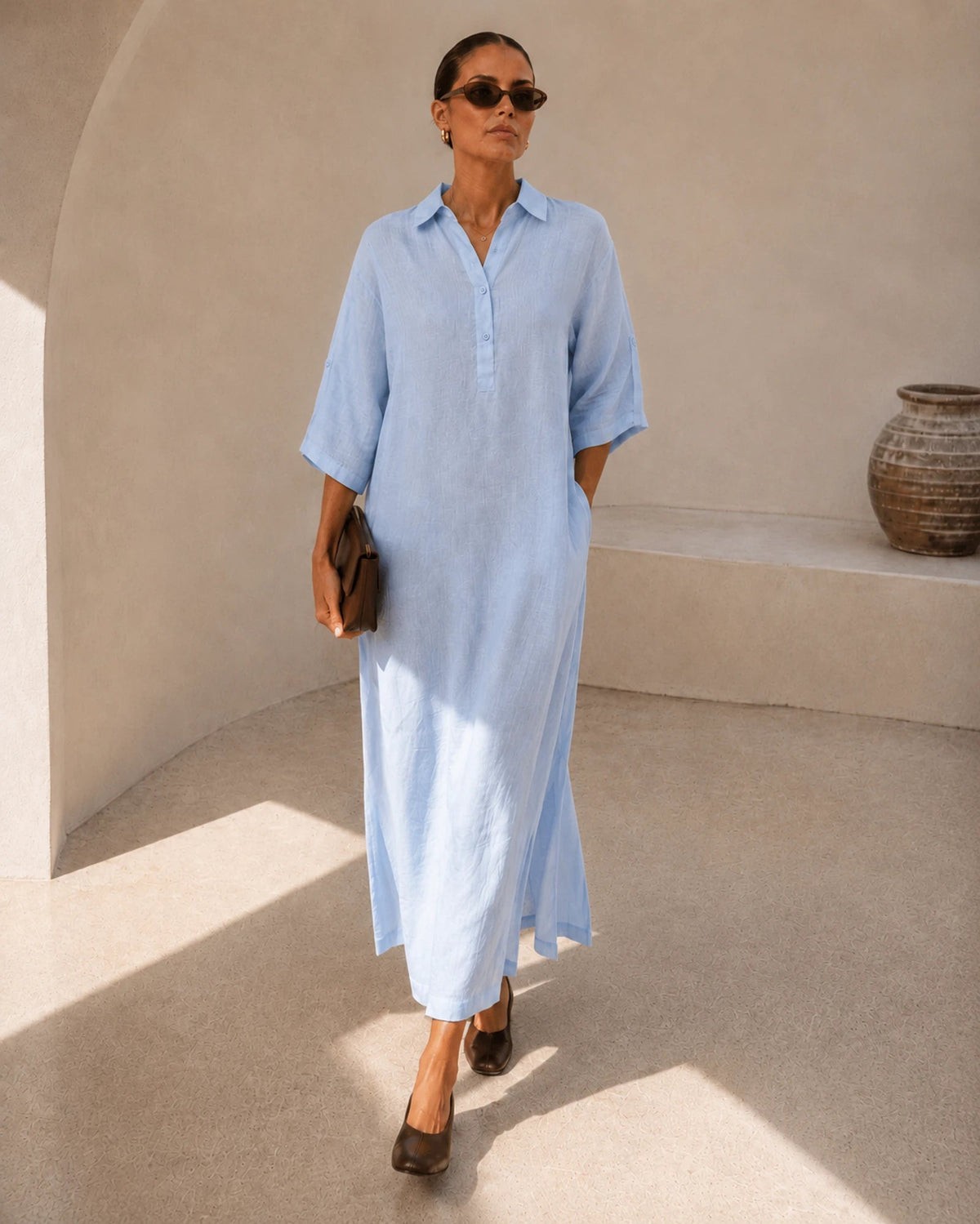 Azur tunic in sky blue linen